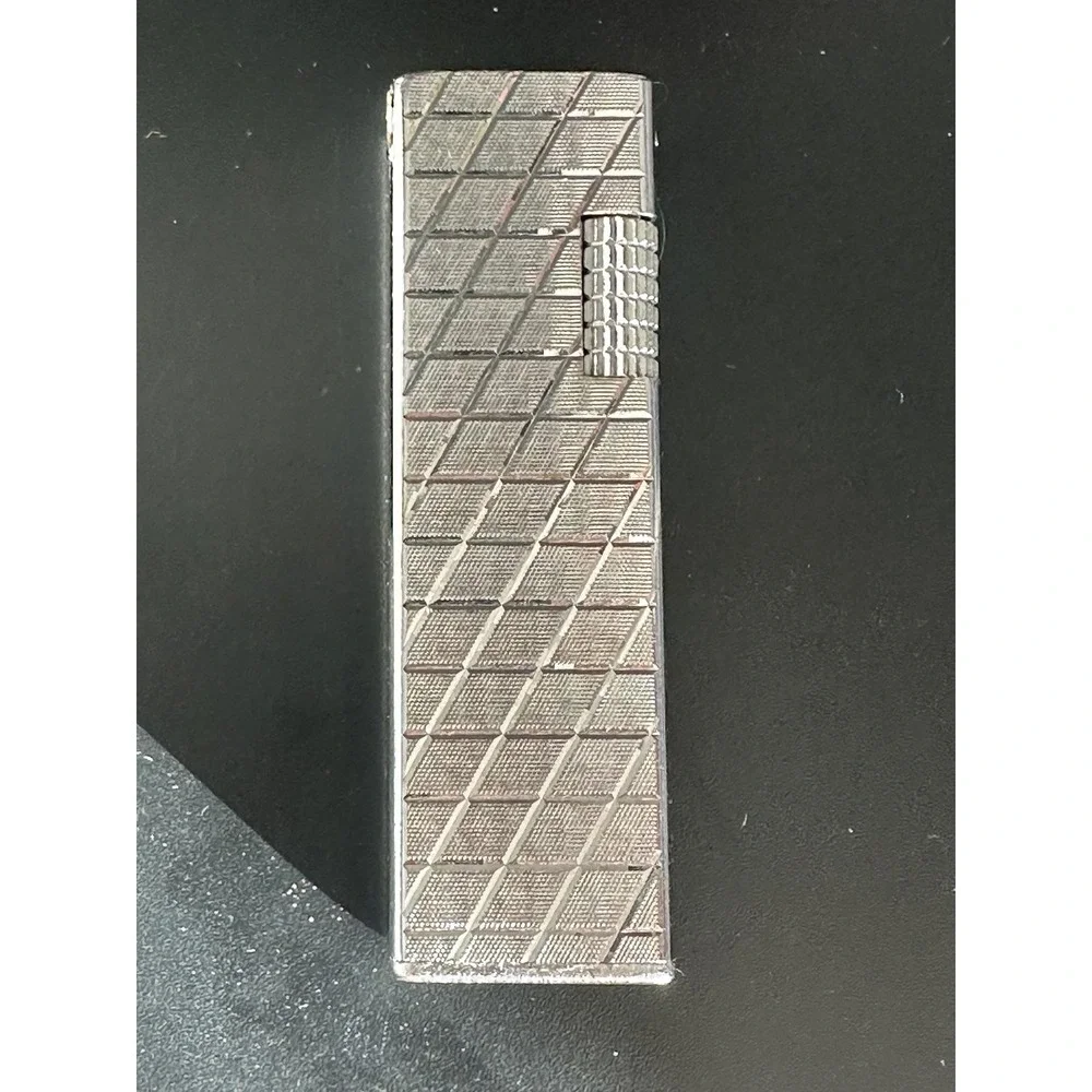 Vintage Zilon Lynx‎ Silver Tone Butane Lighter Slim Textured Diamond Pattern